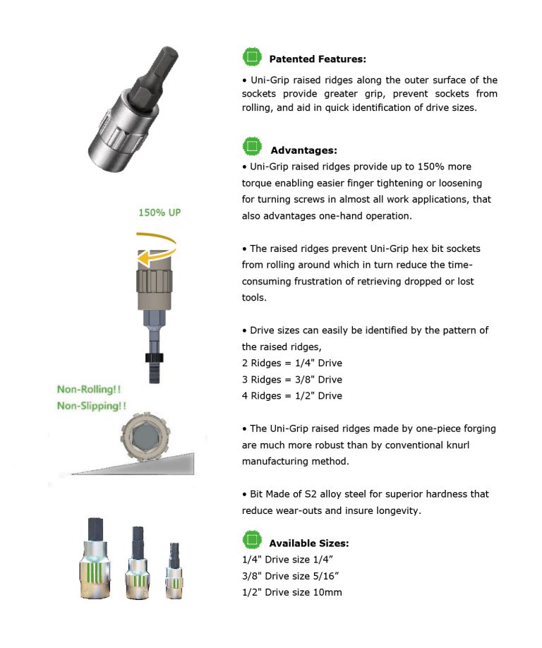 3/8″ Uni-Grip Hex Bit Socket – William Tools